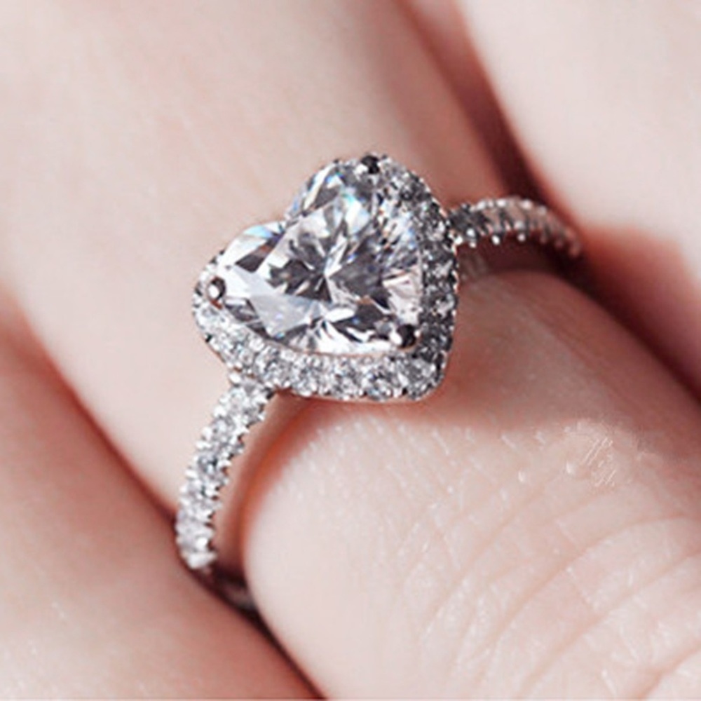 .925 Silver Woman's Heart Diamond Engagement Ring - Picture 4 of 4